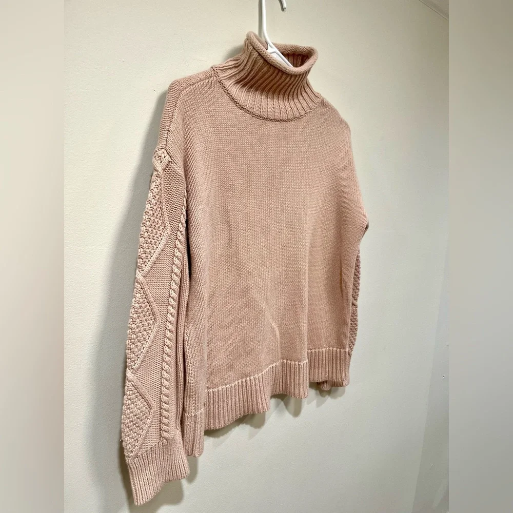 Haven Well Within Cotton Cable-Sleeve Rollneck Sweater size Small